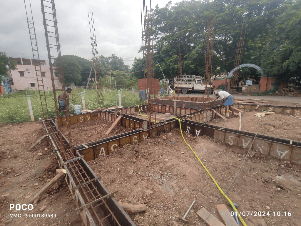 Plinth beam shuttering and bar bending Coimbatore House Construction Tamilnadu and design work Engineers Architects trichy