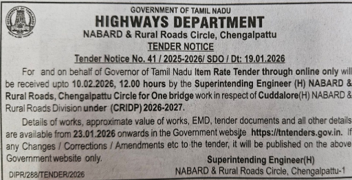 Highways Department Chengalpattu NABARD circle tender for bridge work