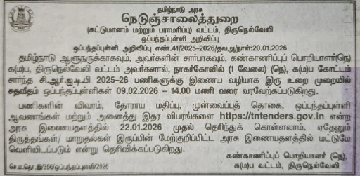 CRIDP 2026 Scheme road works tender for Nagercoil division