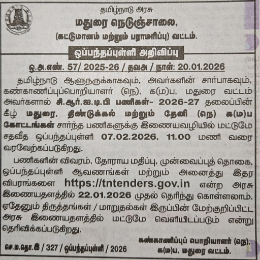 Madurai Highways Tender for road maintenance in Dindigul and Theni districts
