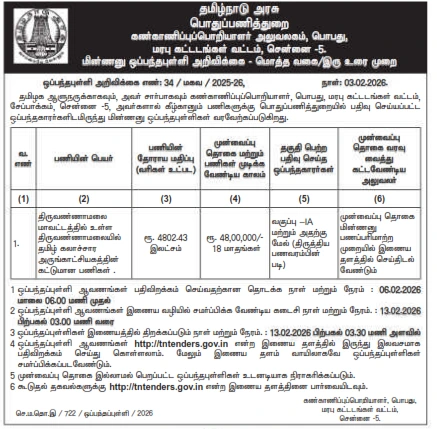 PWD tender for construction of Tamil Cultural Museum in Tiruvannamalai worth 48 crores
