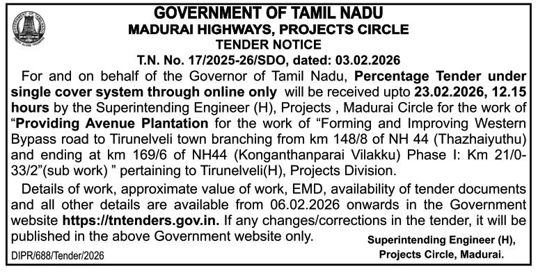 Highways Department tender for CRIDP road works in Trichy division