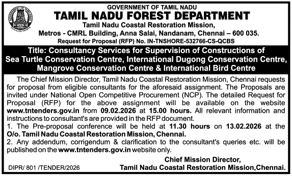 Tamil Nadu Forest Department tender for consultancy services to supervise construction of conservation centres (Tooltip: Forest Dept Consultancy Tender